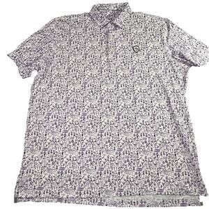 JOHNNIE-O The Tailgater Printed Polo Shirt Mens Size XXL Purple S-Logo LSU TCU
